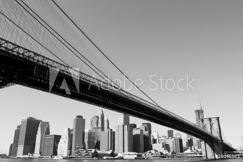 Manhattan Bridge and lower Manhattan Skyline, New York City - 900020545