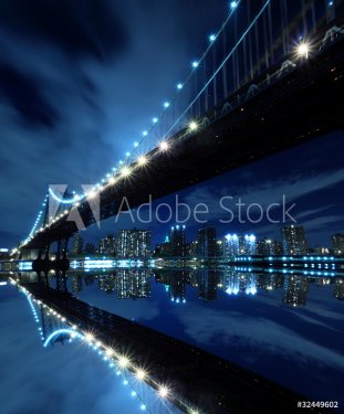 Manhattan Bridge At Night Lights, New York City