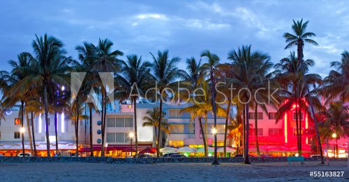 Miami Beach, Florida  hotels and restaurants at sunset - 901145085