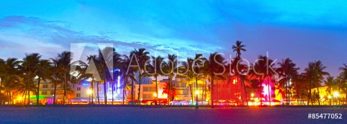 Miami Beach, Florida  hotels and restaurants at sunset on Ocean Drive, world ... - 901145086