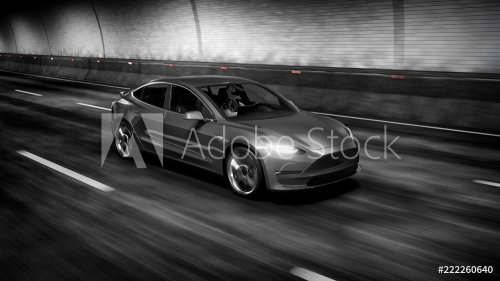 Modern Electric car rides through tunnel 3d rendering - 901153312