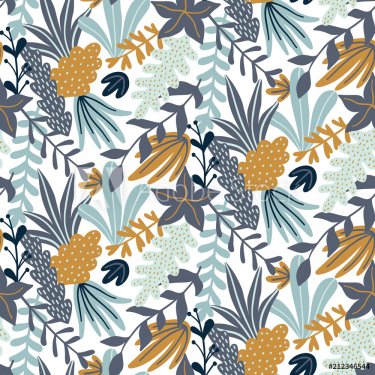 Modern seamless pattern with leaves and floral elements. Autumn pattern desig... - 901154607