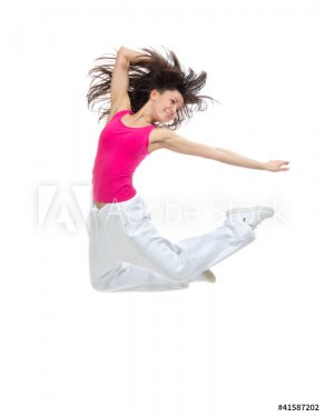 modern slim hip-hop style teenage girl jumping dancing - 900615756