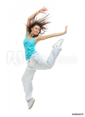 modern slim hip-hop style teenage girl jumping dancing - 900739819