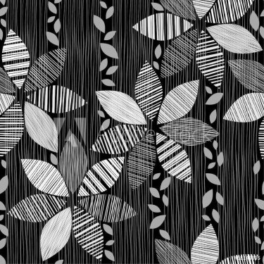 Monochrome seamless pattern of abstract flowers on a black backg - 901142773