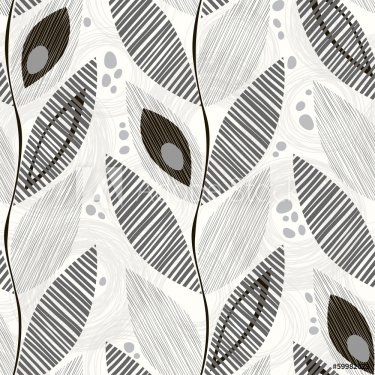 Monochrome seamless pattern of abstract leaves. - 901142772