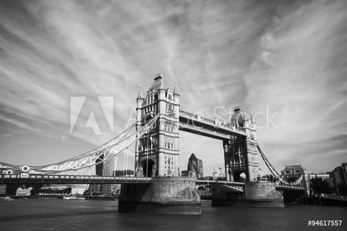 monochrome view of Tower Bridge in London - 901149760