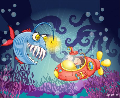 monster fish and submarine