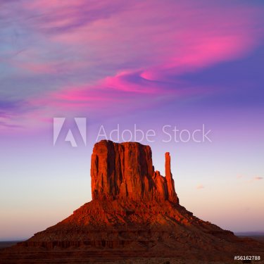 Monument Valley West Mitten at sunset sky