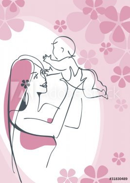 Mother and Child girl. Postcard vector 3.