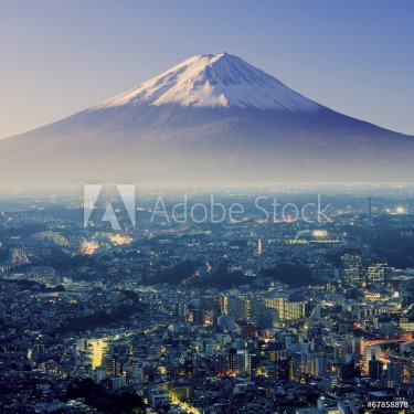 Mount Fuji. Fujiyama. Aerial view with cityspace surreal shot. J - 901143369