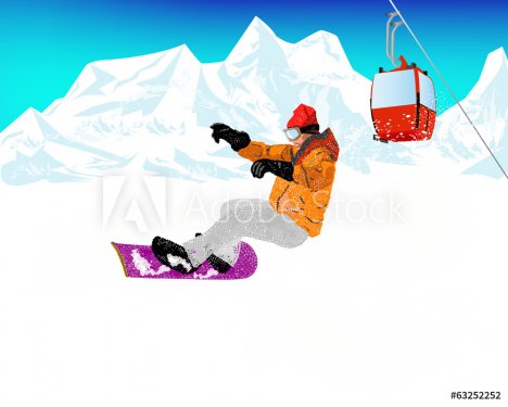Mountain skiing.Extreme Snowboard.Vector