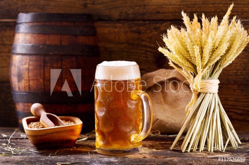 mug of beer with wheat ears - 901147308