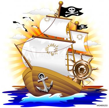 Nave Pirata Cartoon Pirate Ship-Vector - 901142406