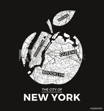 New York big apple t-shirt graphic design with city map. Tee shirt print, typ... - 901152163