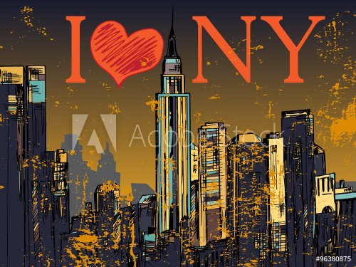 New York city hand drawn night cityscape - 901147229