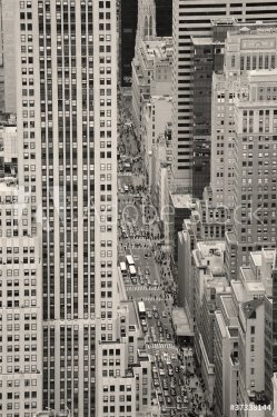 New York City Manhattan street aerial view black and white - 900463753