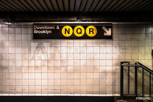 New York City subway with sign