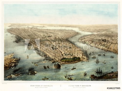 New York old aerial view. Created by Simpson and Muller,  publ. 185- (?) - 901152170