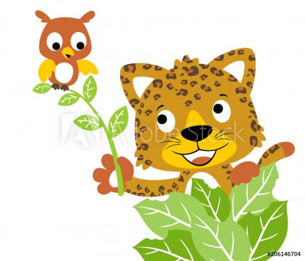 Nice leopard and owl cartoon - 901151702