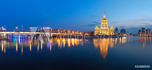 Night Moscow.  Moscow River. Hotel Ukraine. - 900446457