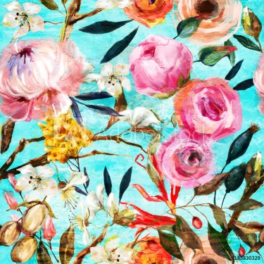 oil painted seamless floral pattern - 901151906