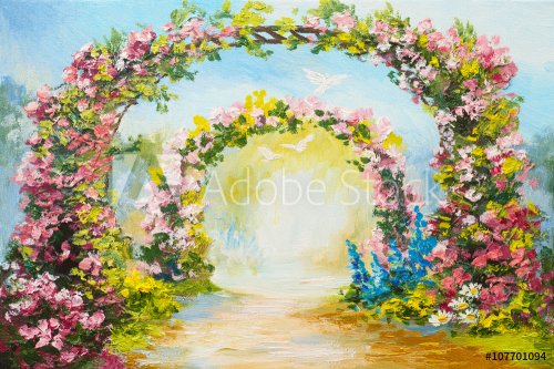 oil painting - floral arch in the summer park, colorful art picture, abstract... - 901151891