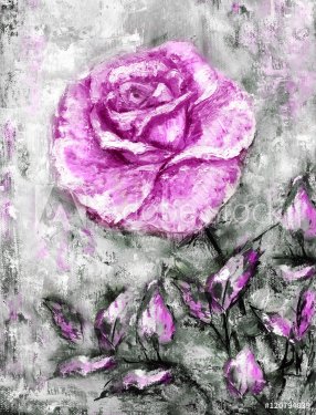 oil painting, rose on canvas, hand drawn - 901151897
