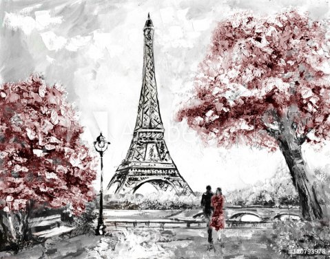Oil Painting, Street View of Paris. Tender landscape - 901148565