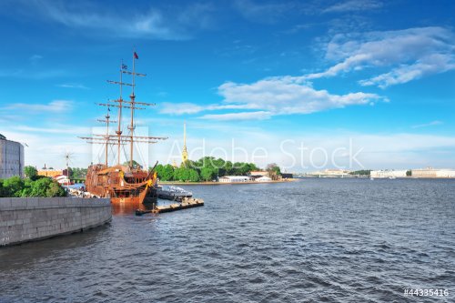 Old frigate in moorage St.Petersburg, Russia. - 901100878