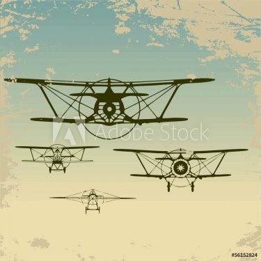 Old planes flying in the clouds,  retro aviation background. - 901148516