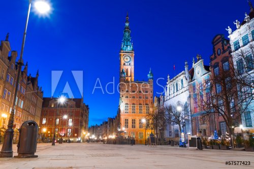Old town of Gdansk with city hall at night, Poland - 901140651