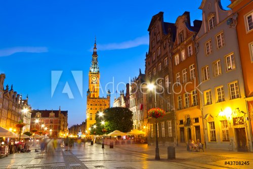 Old town of Gdansk with city hall at night, Poland - 901140664