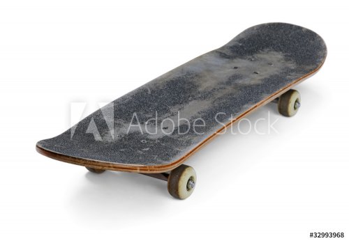 Old used skateboard isolated on  white - 900099369
