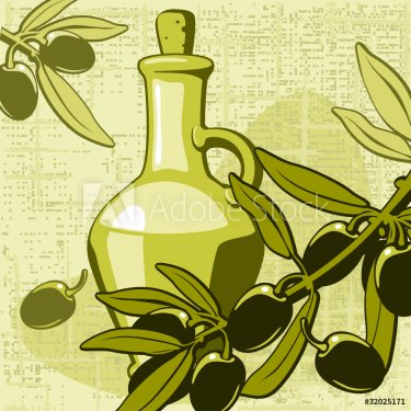 olive and jar with oil on a wattled background