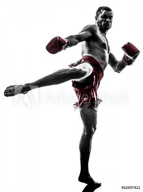 one man exercising thai boxing silhouette - 901141897