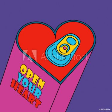 Open your heart. Pop art style heart with beverage can.