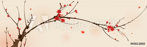 Oriental style painting, plum blossom in spring - 901143338