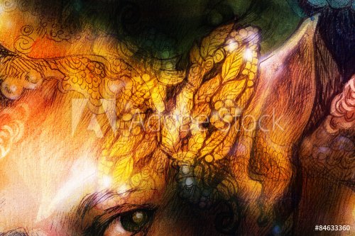 Ornamental leaf collage, head jewelry illustration