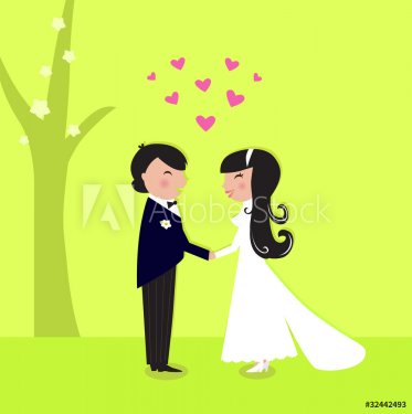 Outdoor wedding: couple have marriage in nature. VECTOR