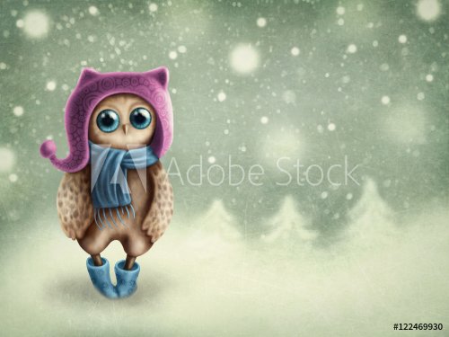 Owl in winter - 901154396