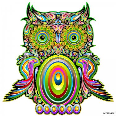 Owl Psychedelic Pop Art Design-Gufo Psichedelico Decorativo - 901154393