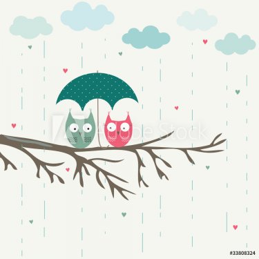 Owls  under umbrella, romantic card - 900465846