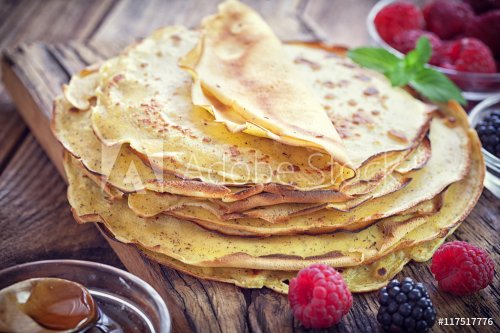 Pancake - Crepes with berries, mint and honey
