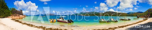 Panorama of beach on island Curieuse at Seychelles