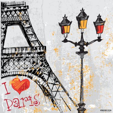 Paris grunge background with Eiffel tower - 901151299