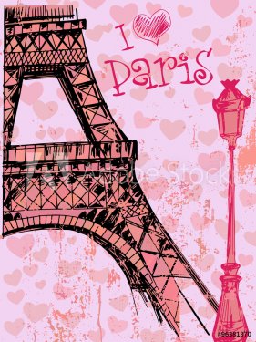 Paris grunge background with Eiffel tower - 901151300