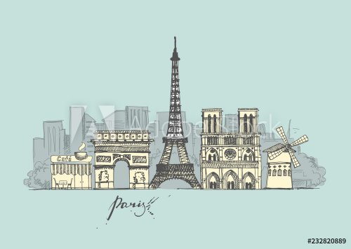 Paris sketches collection. Abstract cityscape with landmarks - 901154007
