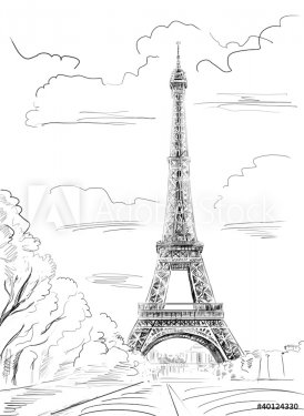 Parisian streets -Eiffel Tower illustration - 900459807