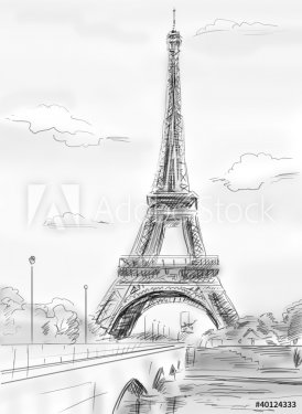Parisian streets -Eiffel Tower illustration - 900459808